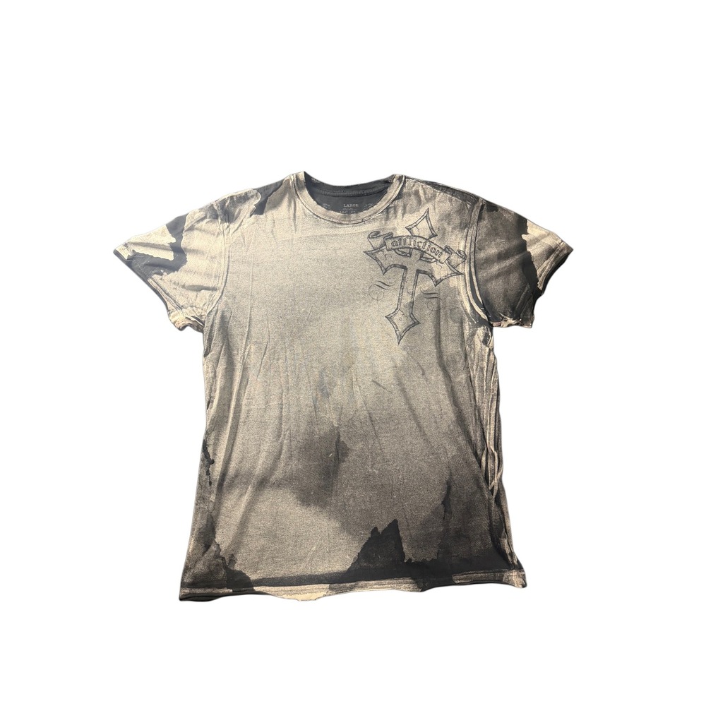 Affliction Live Fast Graphic T-Shirt Mens Large Black Grey Y2K Acid Wash Cross